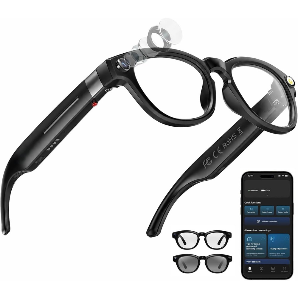 Smart Glasses Lens - 스마트 안경: 4K 카메라, 블루투스, 번역