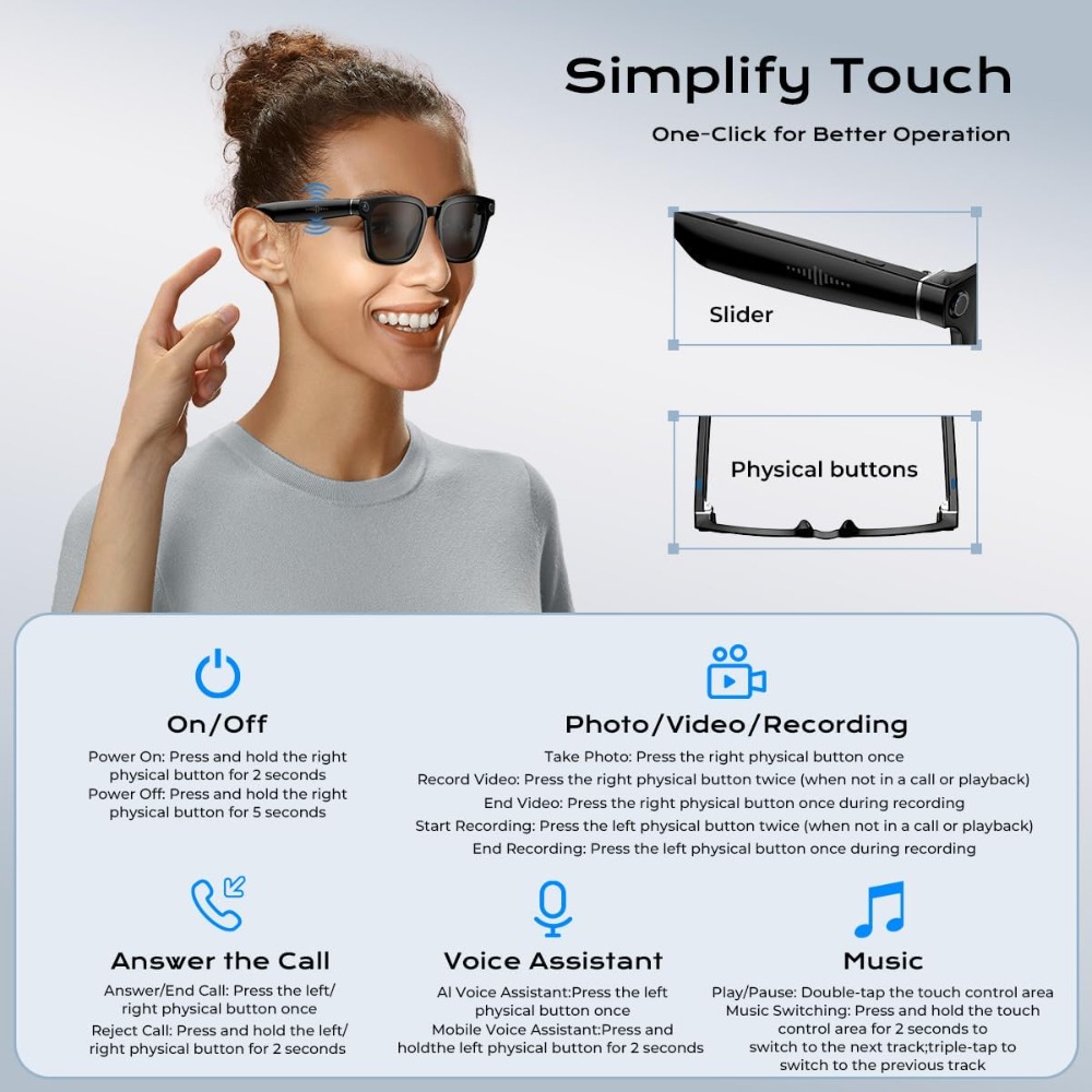 비디오 및 사진 기능이 있는 스마트 HD 카메라 안경, - Smart Glasses Lens 리뷰 및 가격
