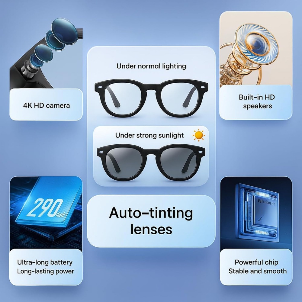 스마트 안경: 4K 카메라, 블루투스, 번역 기능, 자 - Smart Glasses Lens 리뷰 및 가격