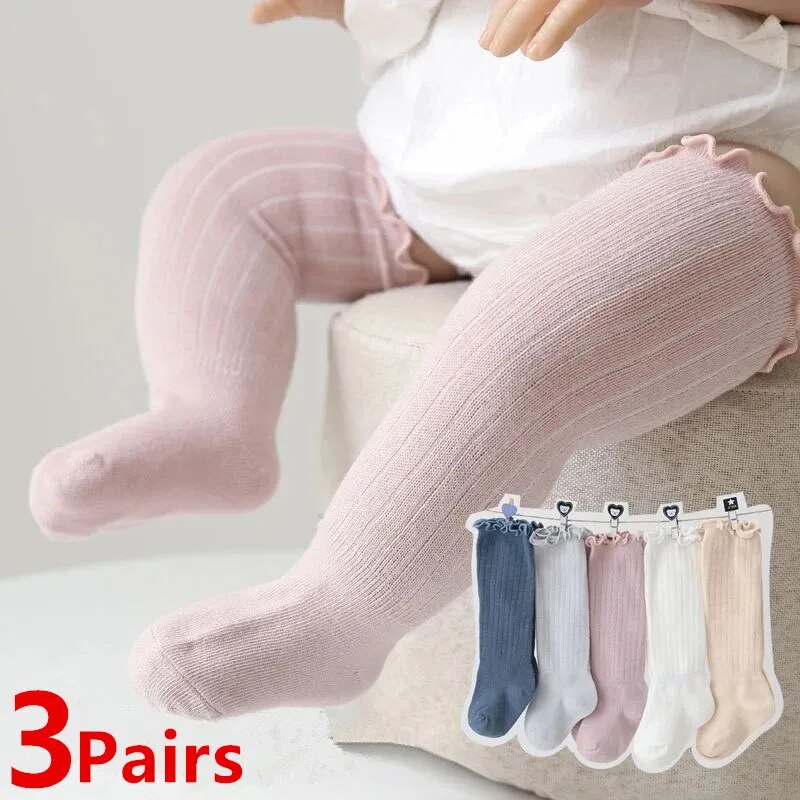 3 짝/몫 아기 소녀 양말 레이스 프릴 솔리드 코튼 긴 - Baby Sock Oximeter 리뷰 및 가격